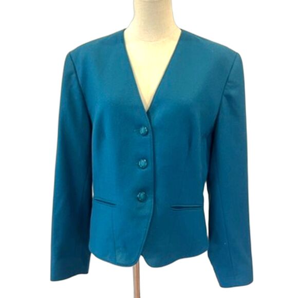 Pendleton Blue Teal Wool Women's Blazer 16 Button Front Suit Office Workwear - Picture 1 of 8